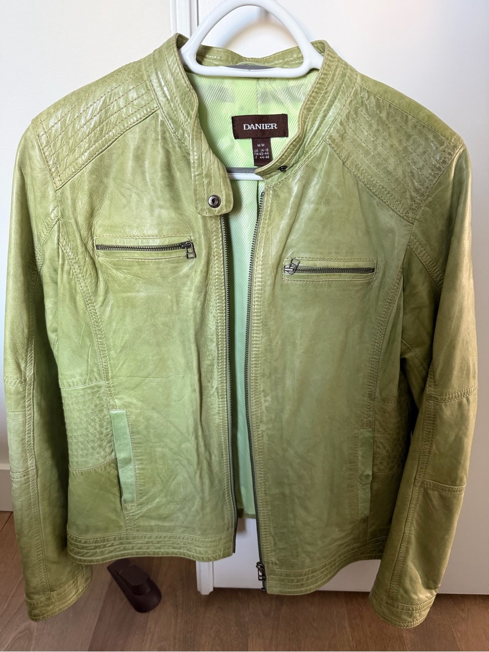 Danier Light Green Leather Moto Jacket